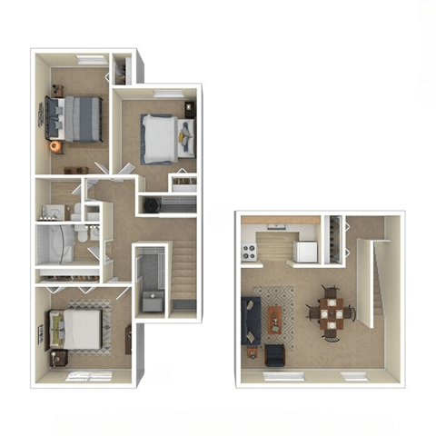 Floor plan for 3 beds, 1 bath